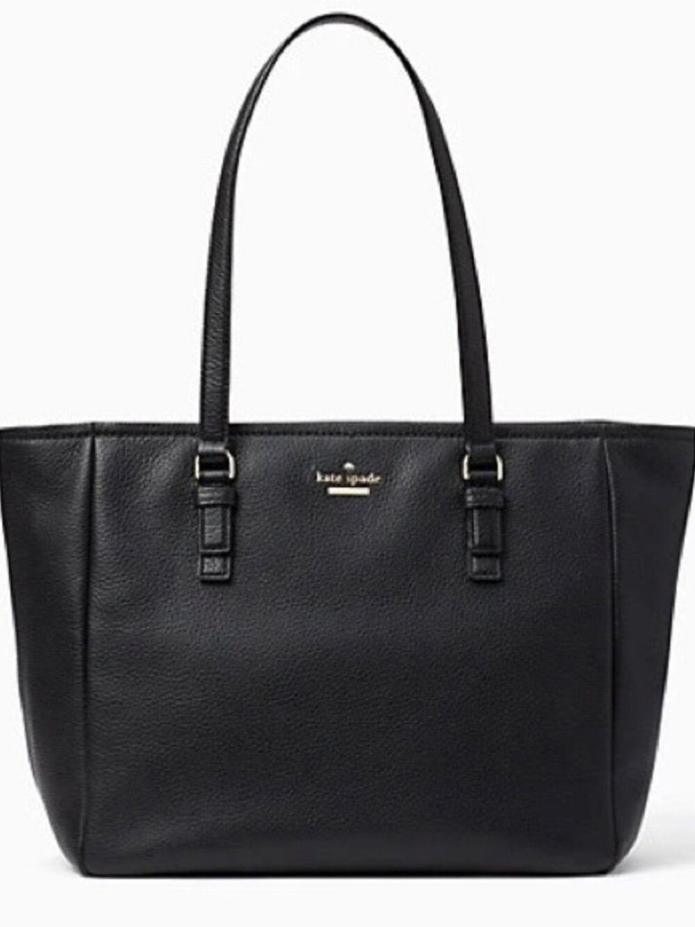 kate spade Black Pebbled Leather Tote with Gold Logo